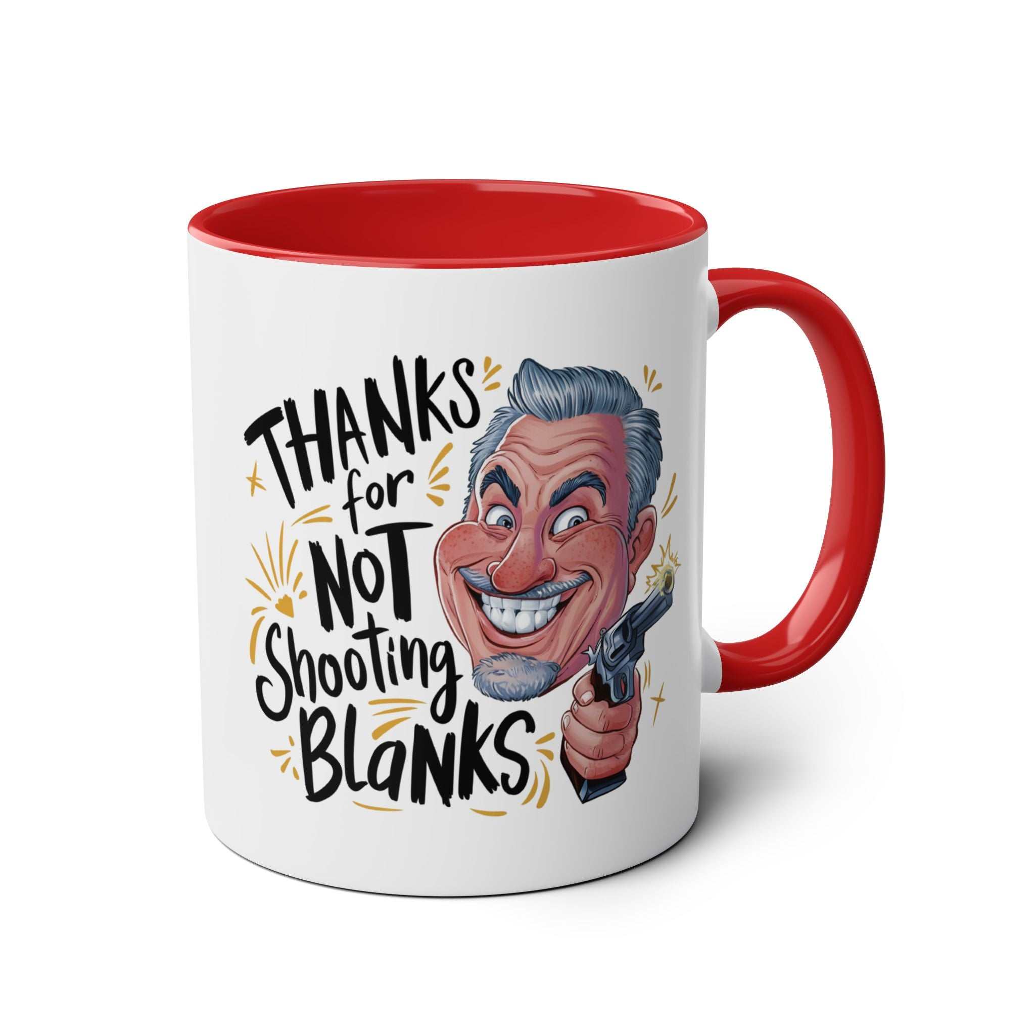 Fun Fathers Day Gift Mug with humorous message and red interior, 11oz ceramic, glossy finish, perfect Father's Day present.