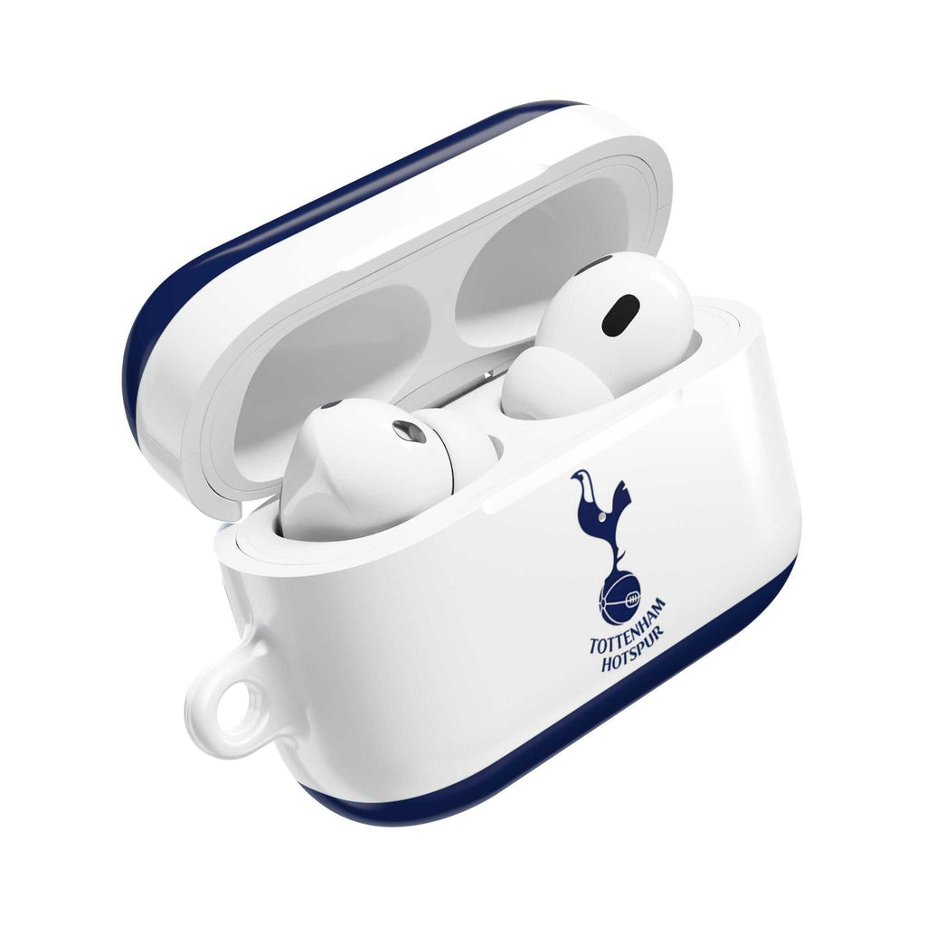 Tottenham FC AirPods protective case in white and navy with cockerel crest, shock-resistant and compatible with AirPods Pro and wireless charging