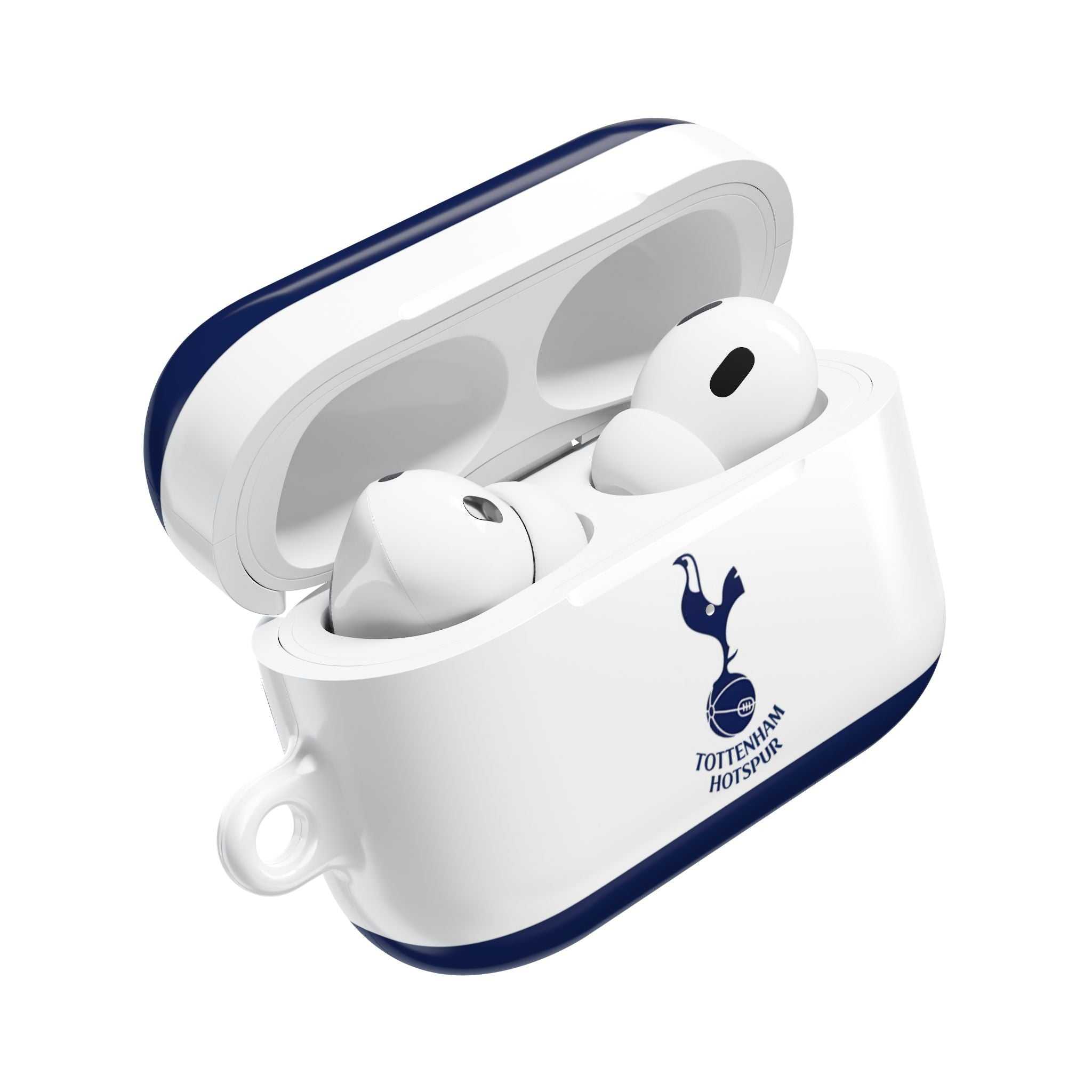 Tottenham FC AirPods protective case in white and navy with cockerel crest, shock-resistant and compatible with AirPods Pro and wireless charging