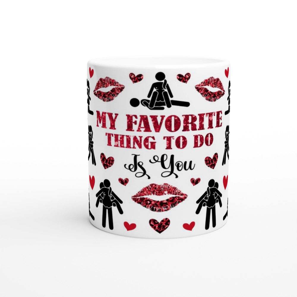 Cheeky Fun Valentines Day Mug with playful design, 11oz ceramic, white with colored rim and handle, perfect gift.