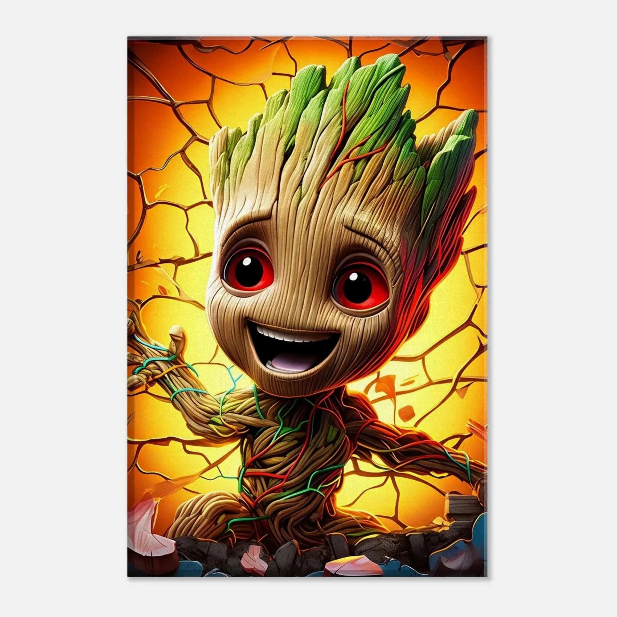 Baby Groot wall canvas with vibrant colors, perfect for adding charm to any room.