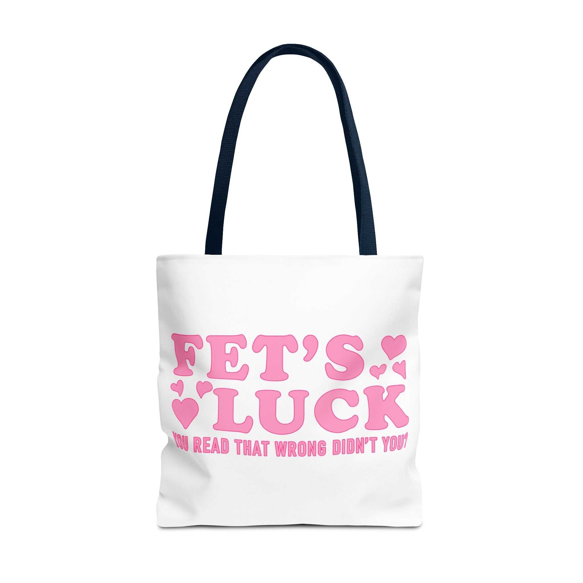 Cheeky pink heart tote bag with multiple sizes and handle colors, durable spun polyester design