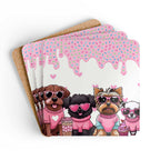 Cute Puppy Coaster Set with playful puppy design, cork backing, and high gloss finish.