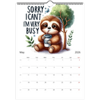 2026 adorable sloth wall calendar with cute sloth illustration and spacious date squares for notes, spiral-bound and ready to hang