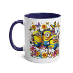 Cheerful Minion Inspired Coffee Mug with playful design and floral accents.