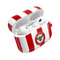 Brentford FC AirPods protective case in red and white with bee crest, shock-resistant and wireless charging compatible