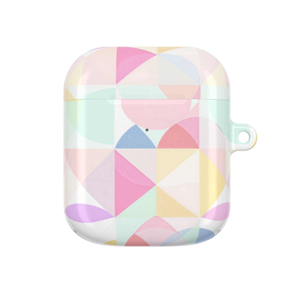 Pastel geometric print protective hard shell case for AirPods and AirPods Pro with vibrant colors and glossy finish