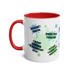 Fathers Day Gift Mug with playful quotes and red handle.