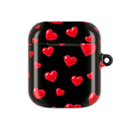 Black Hearts AirPods case with red heart design, glossy black hard shell protective cover for AirPods and AirPods Pro