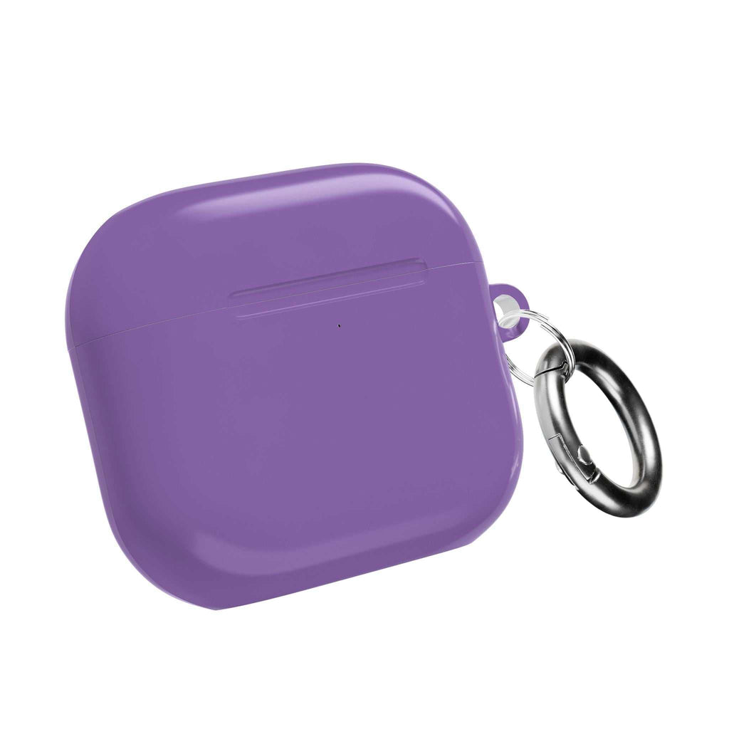 Purple hard shell protective case for AirPods and AirPods Pro with keyring, glossy finish, durable and lightweight.