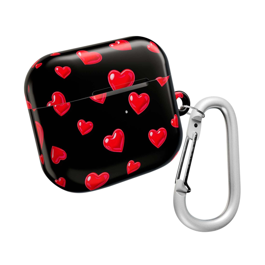 Black Hearts AirPods Case with durable hard shell and red heart design