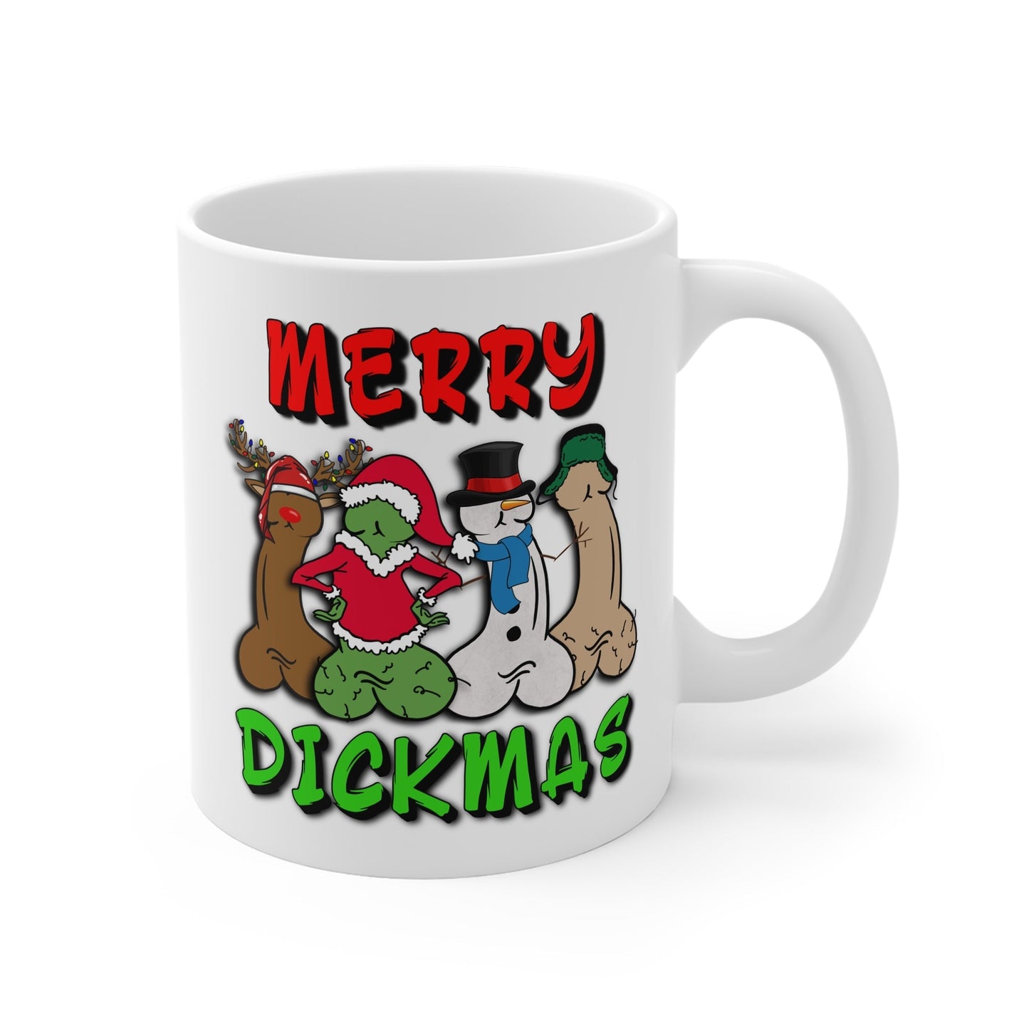 Cheeky Rude Christmas Mug with festive design, 11oz ceramic, sublimation print.