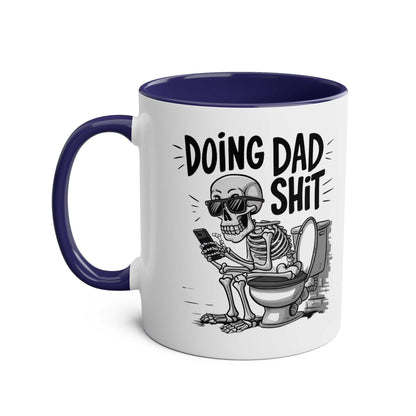 Fun Fathers Day Gift Mug with skeleton design, available in 6 colors, 11oz ceramic, glossy finish.