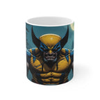 Wolverine-inspired coffee mug with fierce comic character design, 11oz ceramic, glossy finish, microwave and dishwasher safe