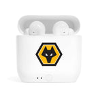 Wolves Fc wireless earbuds with charging case and fan-inspired club crest design