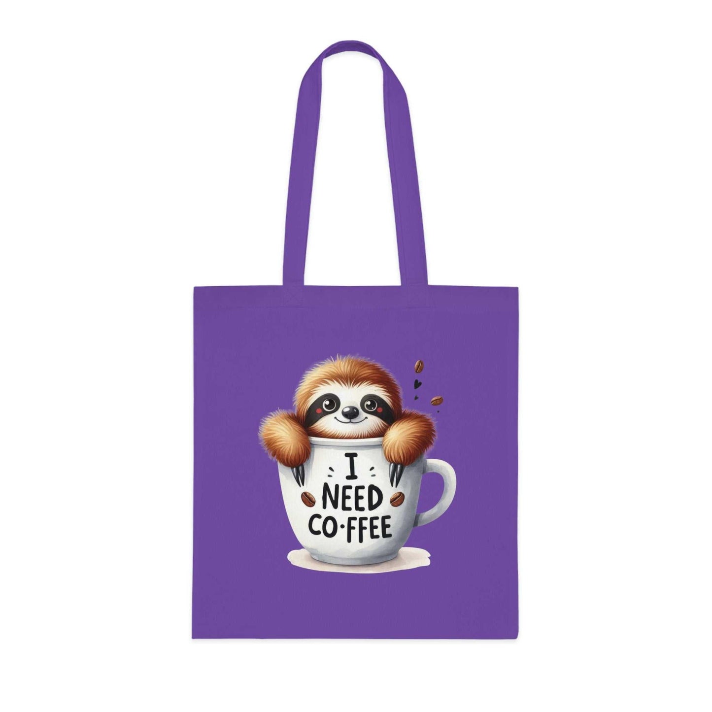 Cute sloth cotton tote bag with vibrant design; perfect for carrying essentials.