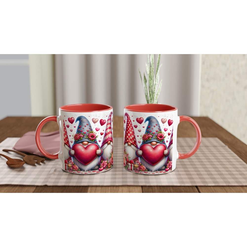 adorable gnome Valentines Day Mug with heart design and colored handle