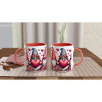 adorable gnome Valentines Day Mug with heart design and colored handle