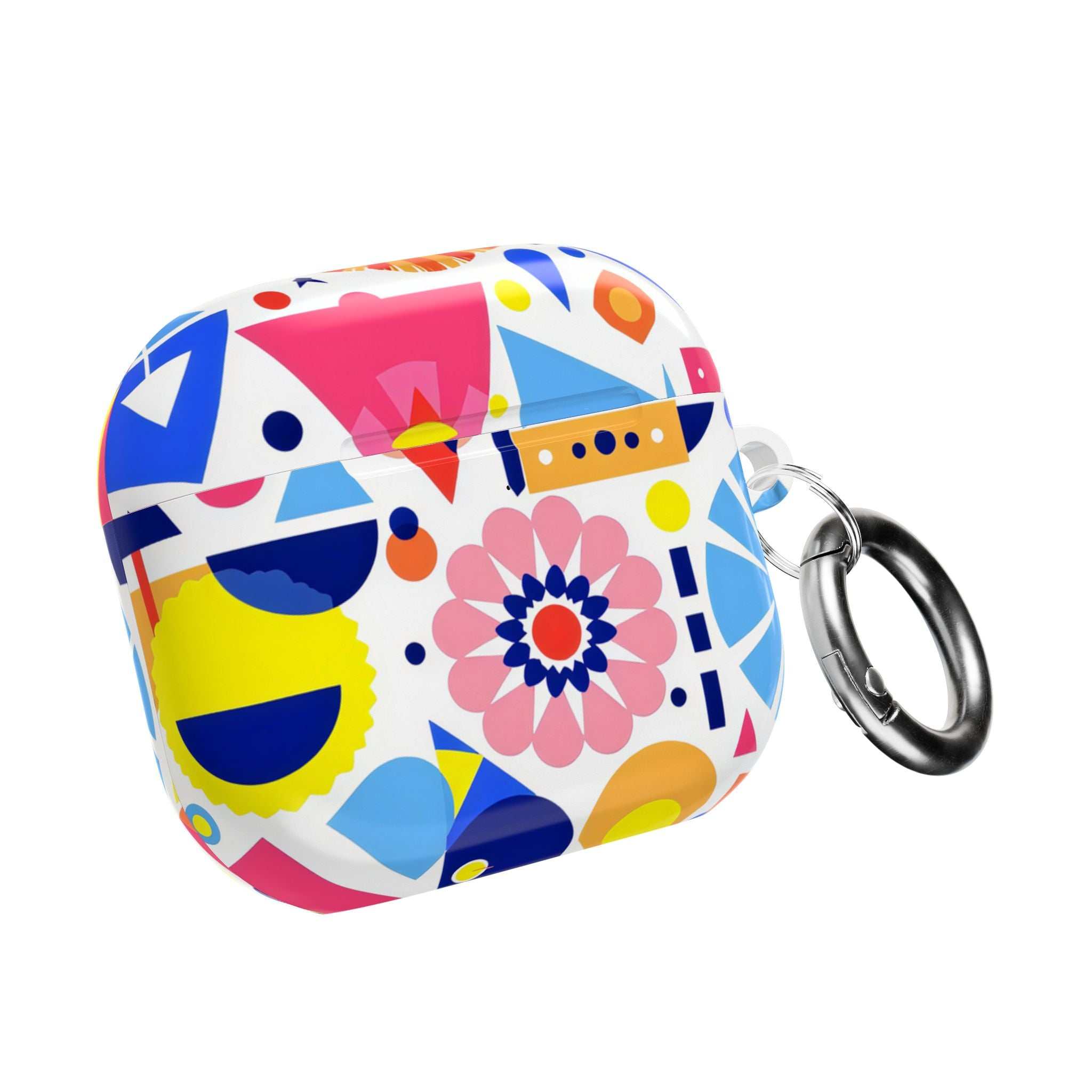Bright geometric print hard shell AirPods case with keyring, durable and colorful protection for AirPods and AirPods Pro
