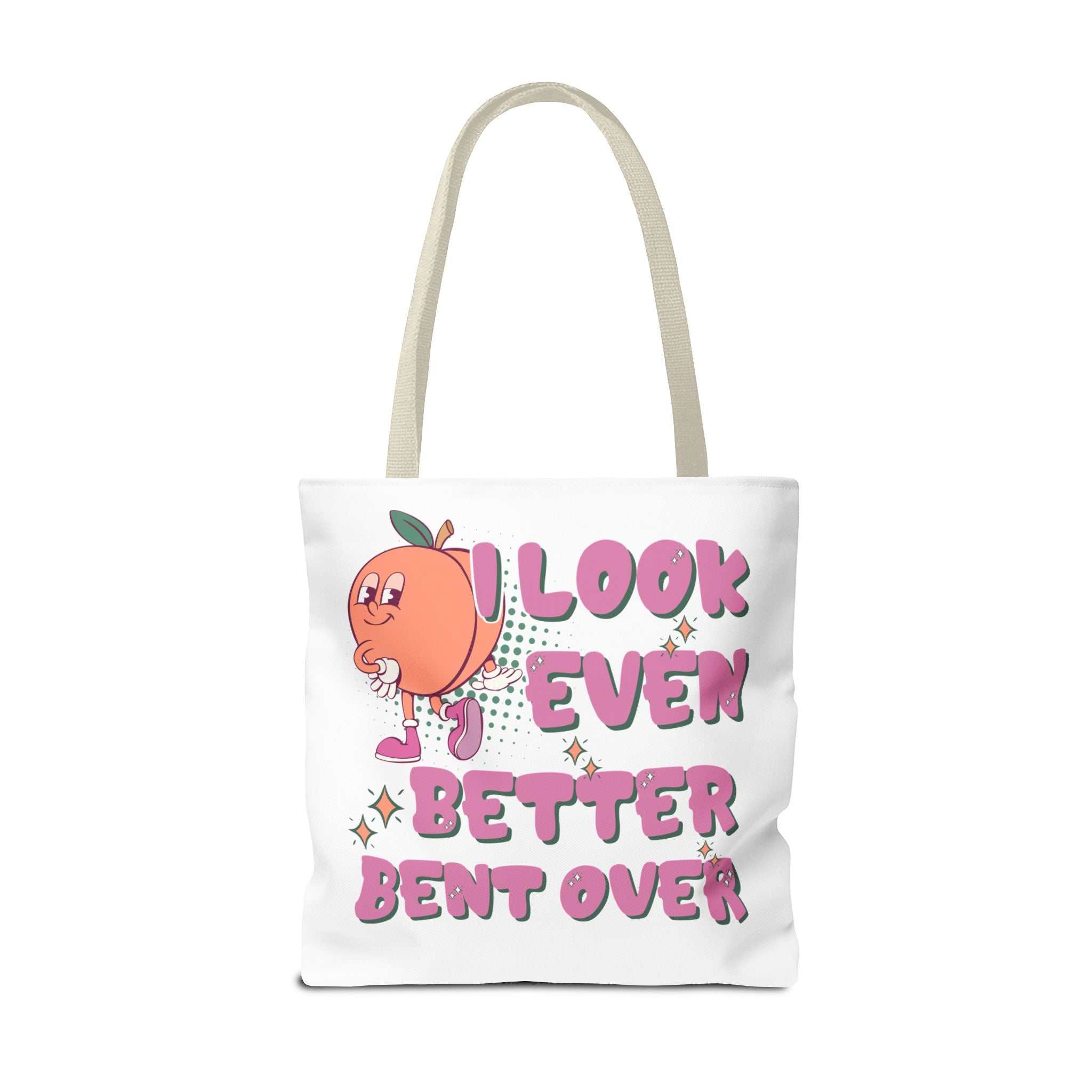 Cheeky Even Better Bent Over Tote Bag in multiple sizes with colorful handles and durable spun polyester fabric