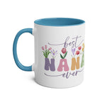 Best Nana Ever Mother's Day gift mug with floral design and blue handle.