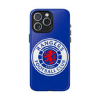 Rangers FC MagSafe iPhone case in royal blue with club crest, dual-layer protection and wireless charging compatibility