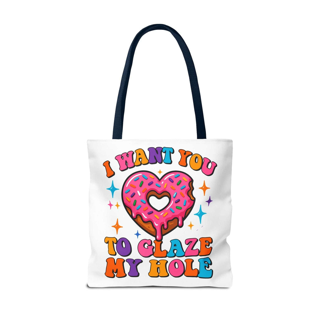 Glaze My Hole Donut Tote Bag with cheeky donut design and cotton straps