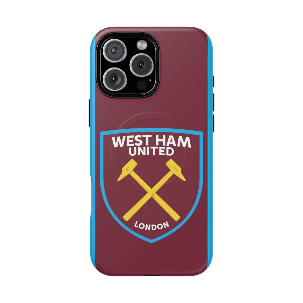 West Ham Utd MagSafe iPhone case with claret and blue colors and official-inspired crest, durable dual-layer protection