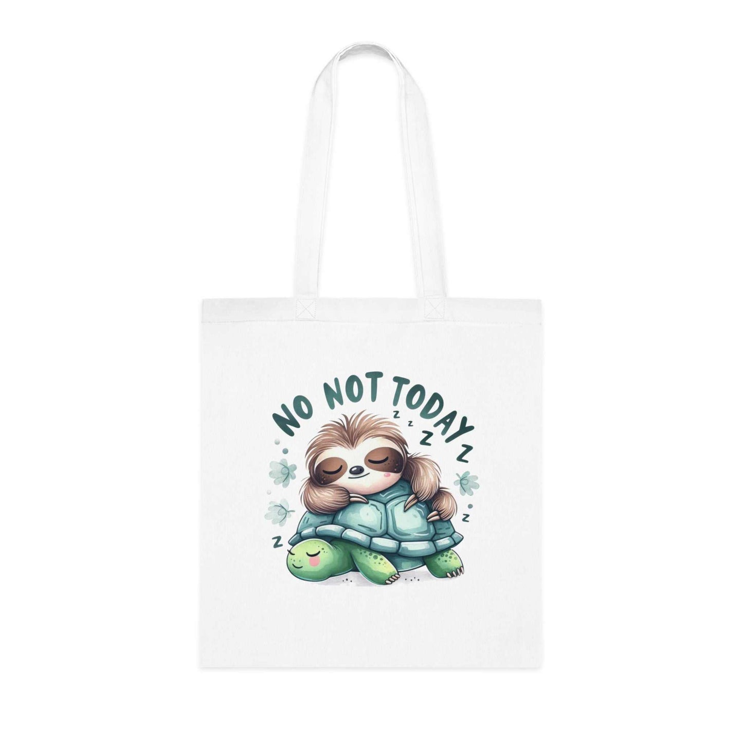 Cute sloth cotton tote bag with whimsical design and vibrant colors.