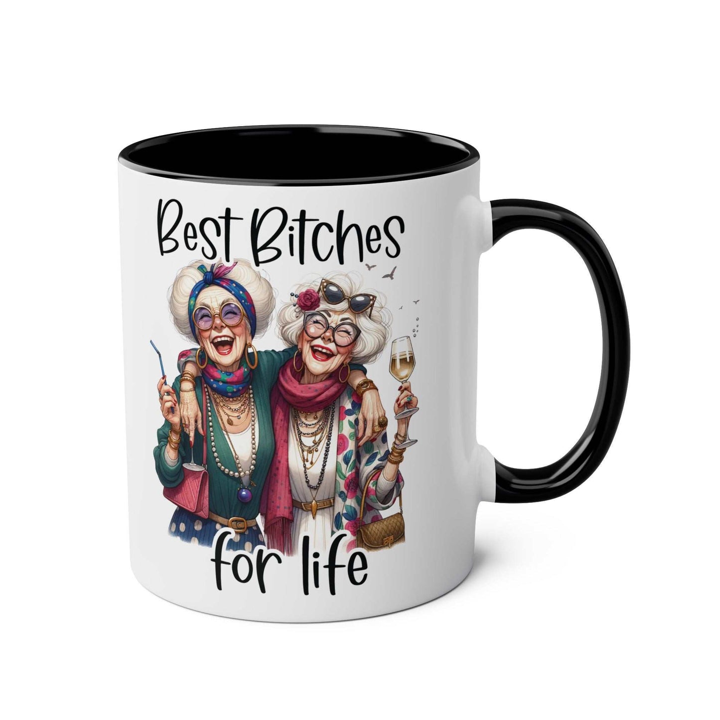 Best Bitches Ceramic Two Tone Mug with fun design for friends, available in 7 colors.