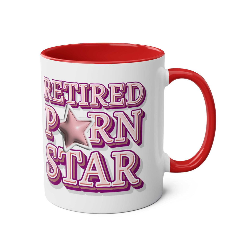 Retired Porn Star Mug with bold, cheeky design and vibrant colors for humorous gifts