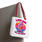 Cheeky Lick Me Till Ice Cream tote bag with colorful handles and durable spun polyester fabric