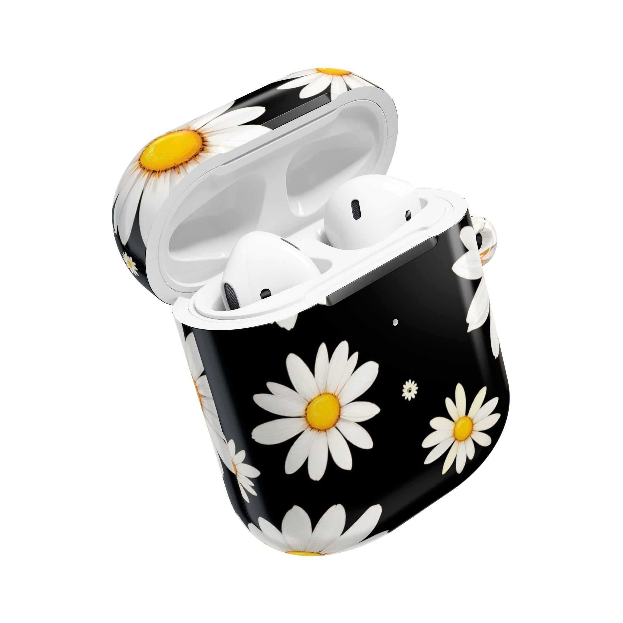 Black Daises AirPods protective hard shell case with daisy flower design