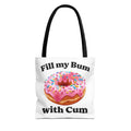 Provocative Donut Tote Bag with cheeky donut print and cotton webbing straps