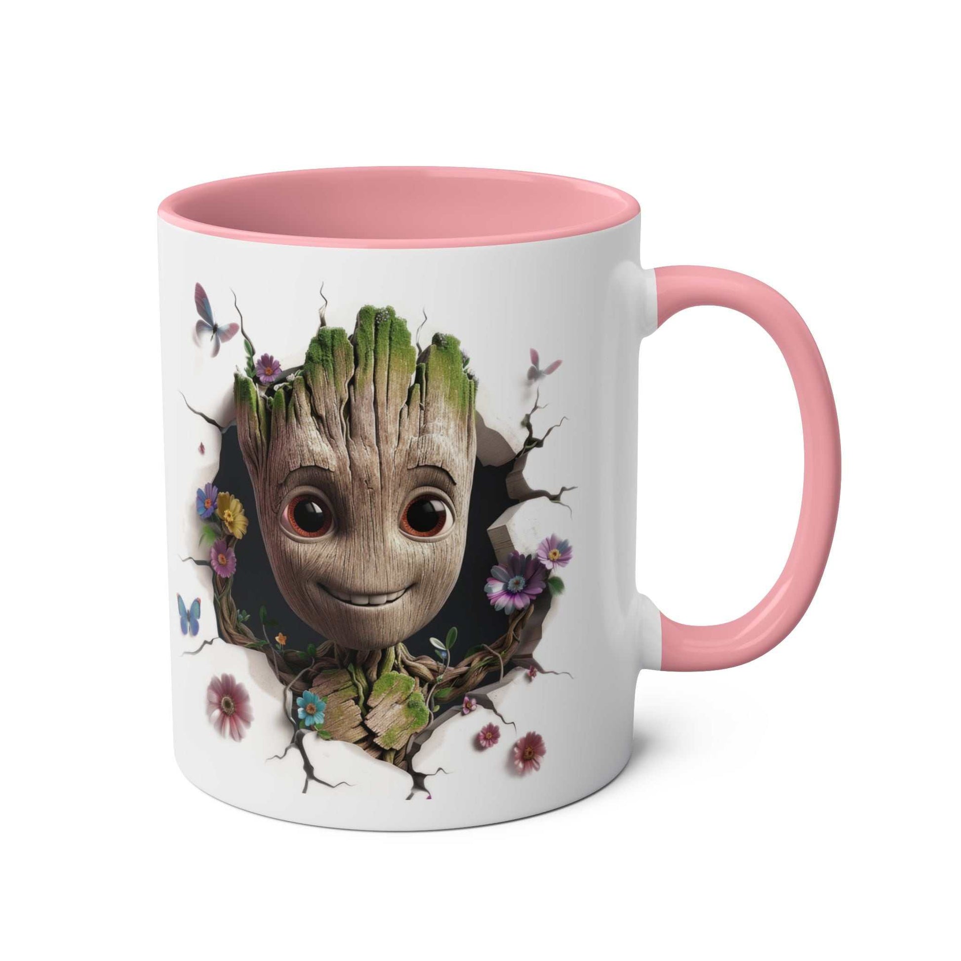 Baby Groot inspired coffee mug with a playful design, featuring a charming Baby Groot illustration on a glossy 11oz ceramic mug.