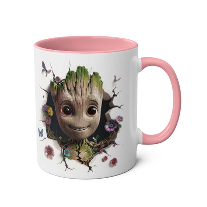 Baby Groot inspired coffee mug with a playful design, featuring a charming Baby Groot illustration on a glossy 11oz ceramic mug.