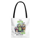 Colorful fun cactus tote bag with cheeky design and cotton straps