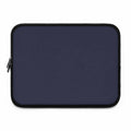Deep blue neoprene laptop sleeve with soft foam lining and dual zipper, lightweight and waterproof protection for laptops.