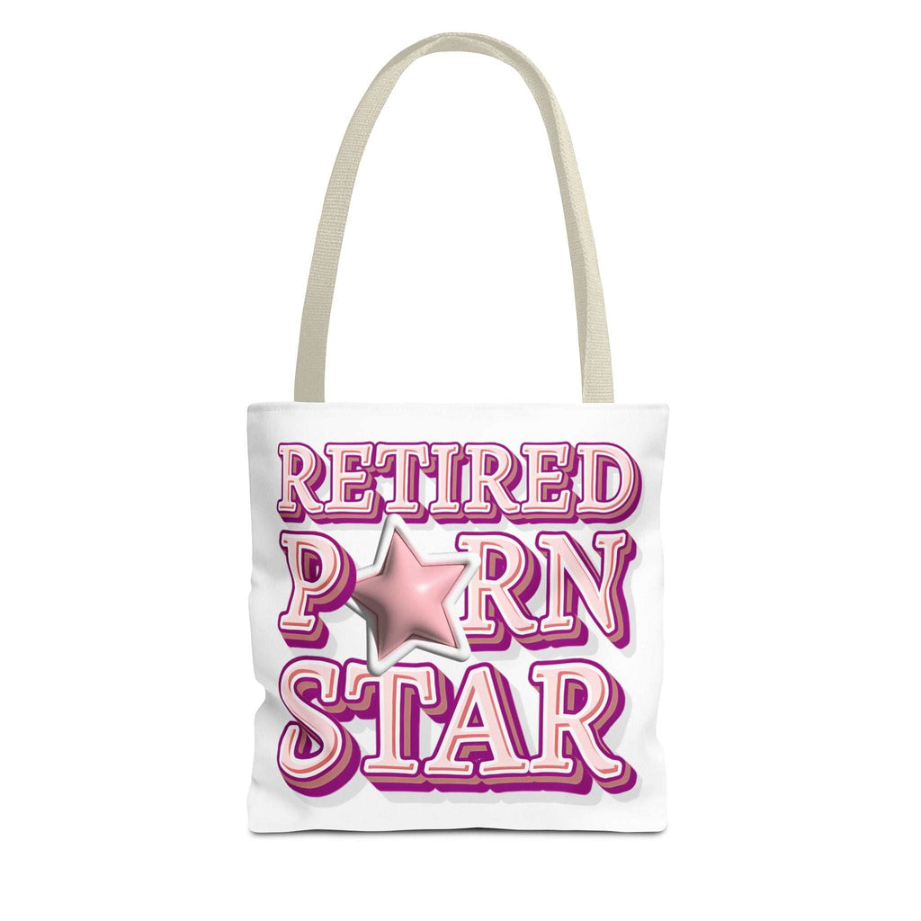 Retired Porn Star Tote Bag with cheeky design, durable polyester, multiple sizes and handle colors, perfect for daily use