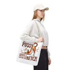 Fun stretching cat tote bag with cheeky design and colorful handles, durable and reusable polyester fabric