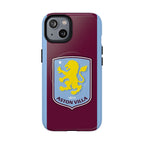 Aston Villa Magsafe iPhone case with claret and blue colors and club crest, durable dual-layer protection, MagSafe compatible.