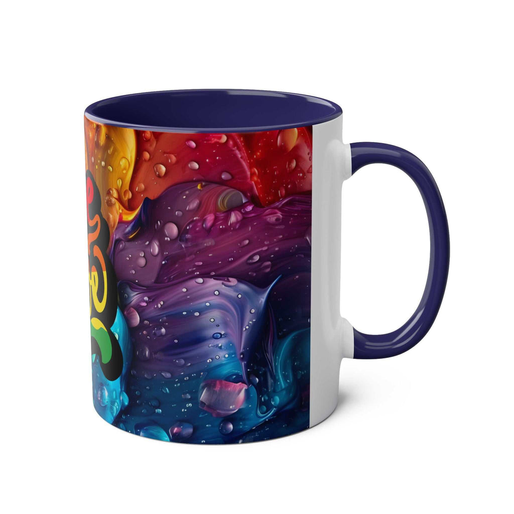 LGBTQ+ Pride mug with vibrant rainbow design and glossy finish.