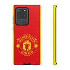 Manchester United Magnetic Samsung Case with red official-inspired crest, dual-layer protection, and wireless charging compatibility