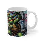 Ninja Turtle Power Mug with vibrant hero design, 11oz ceramic, glossy finish.