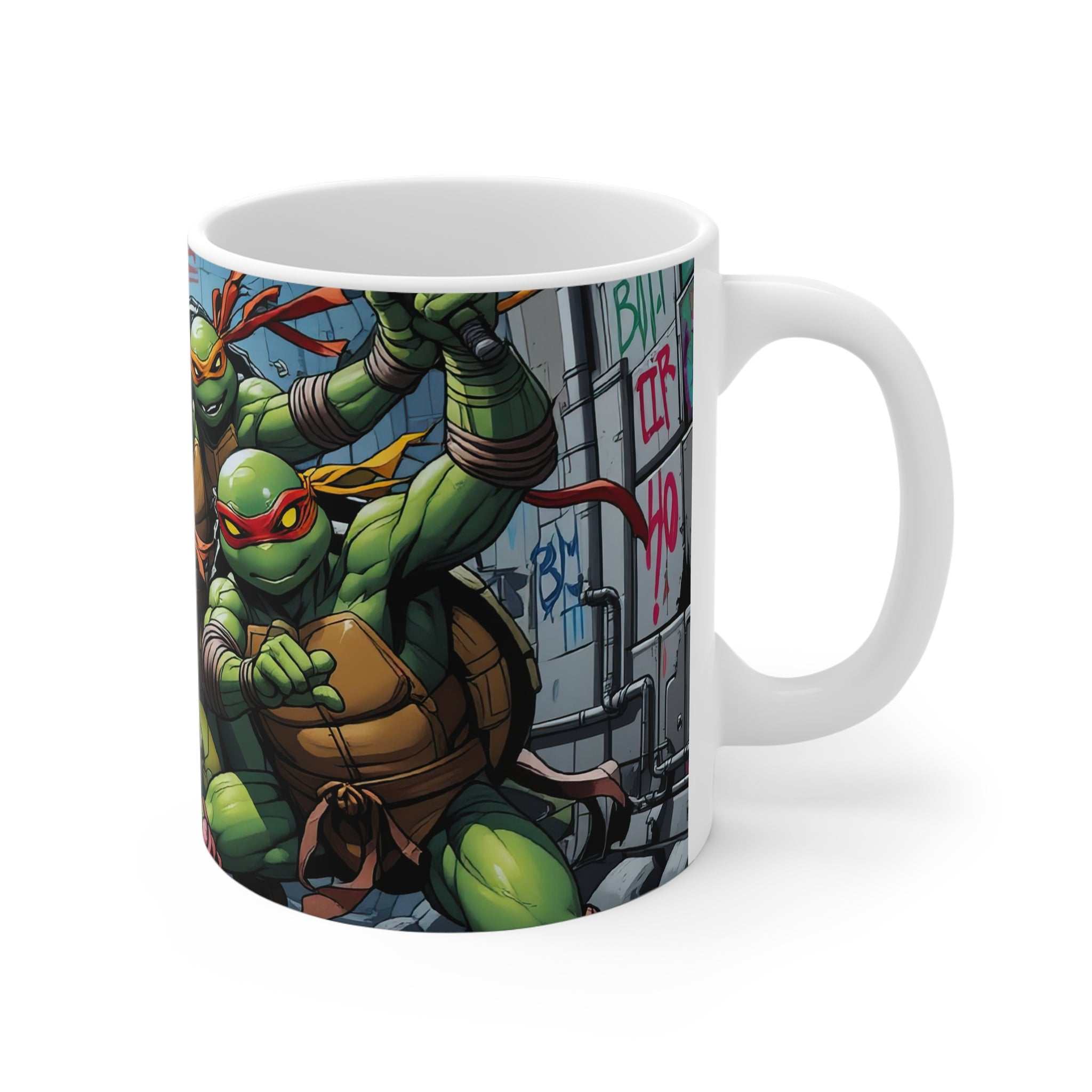 Ninja Turtle Power Mug with vibrant hero design, 11oz ceramic, glossy finish.