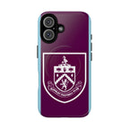 Burnley FC MagSafe iPhone case with claret and blue colors and Burnley Football Club crest, dual-layer protection, MagSafe compatible