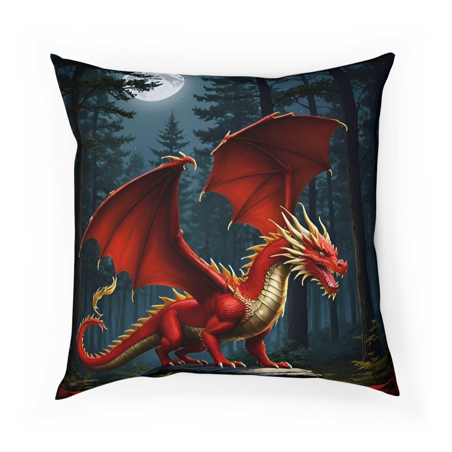 red dragon cotton drill square cushion designed by Littlebitz