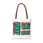 Cheeky Zero Gag Reflex Tote Bag with colorful handles, durable spun polyester, and three sizes for everyday use