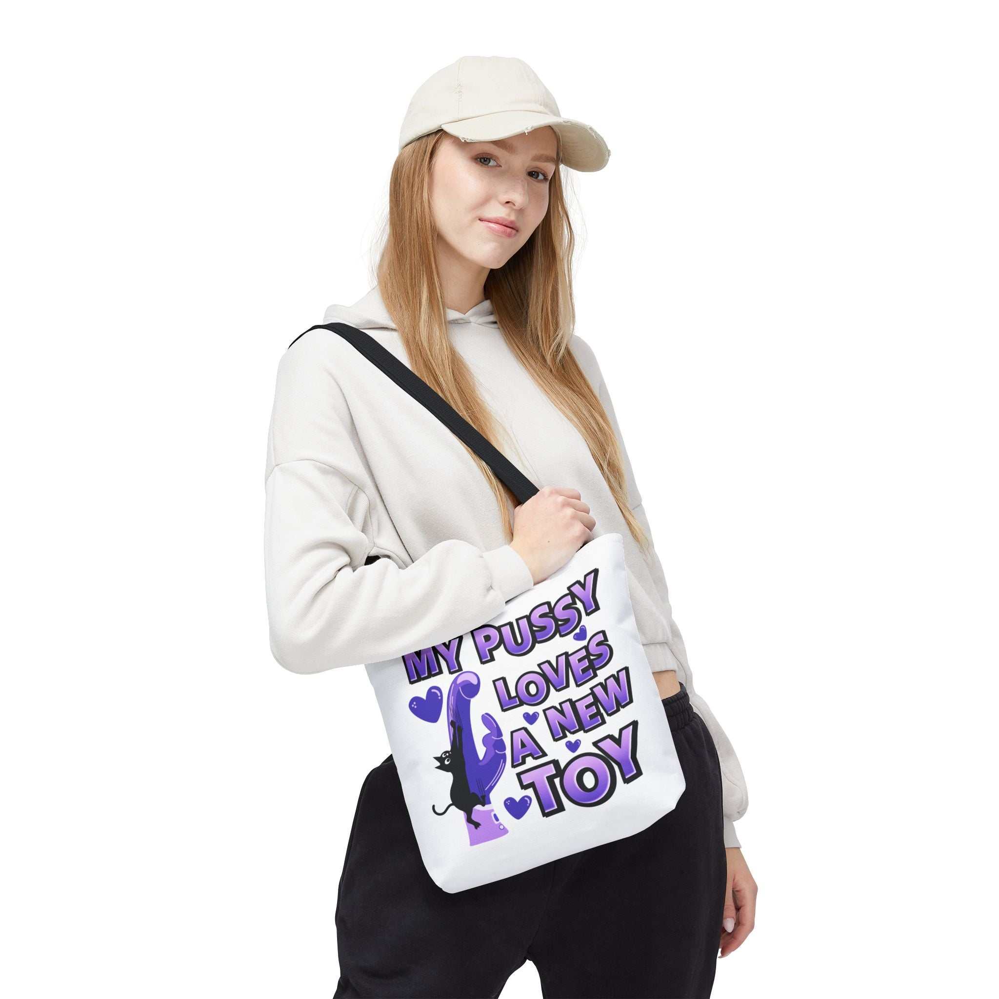 Fun Cat Toy Tote Bag with cheeky design and colorful handles, durable and lightweight for everyday use