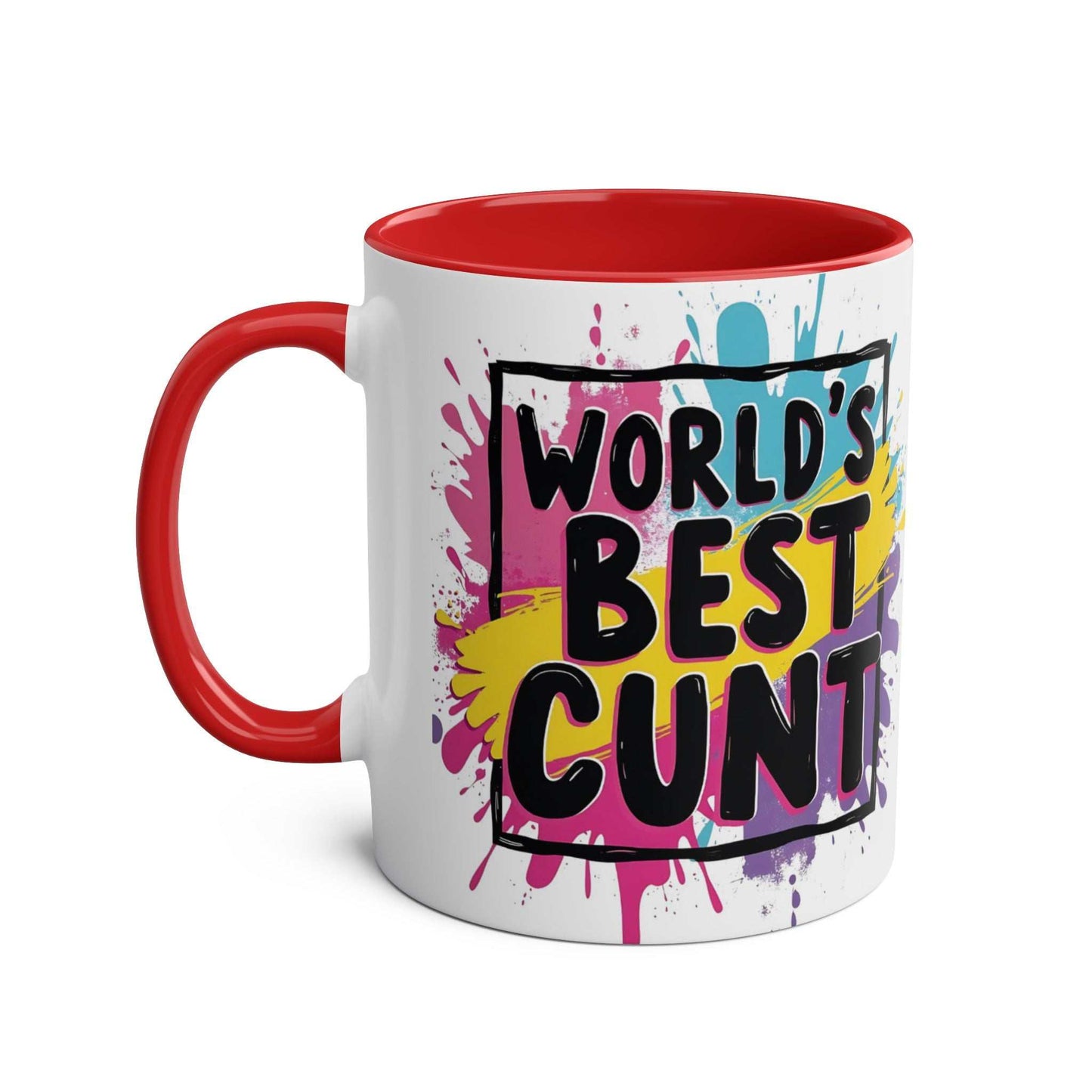 Cheeky Rude Ceramic Two Tone Mug with humorous graphic design, available in black or red, 11oz capacity, microwave and dishwasher safe.